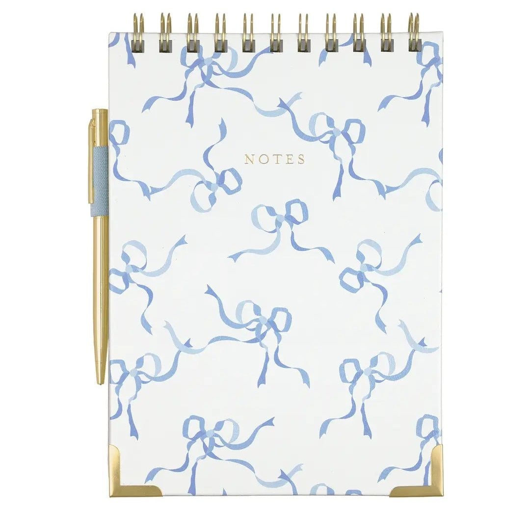 Laura Ashley Spiral Steno Notepad With Pen Set- Blue Bows