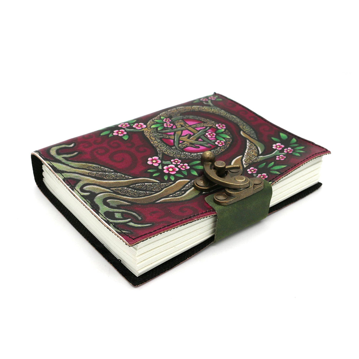 Blank Leather Journal - Embossed Pink Pentacle Vintage Witchy Journal