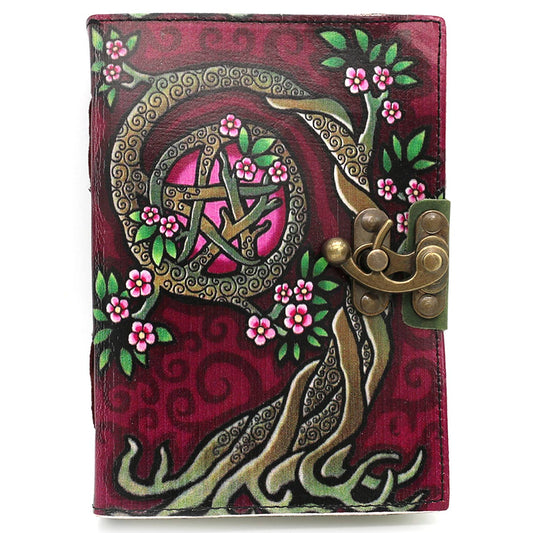 Blank Leather Journal - Embossed Pink Pentacle Vintage Witchy Journal