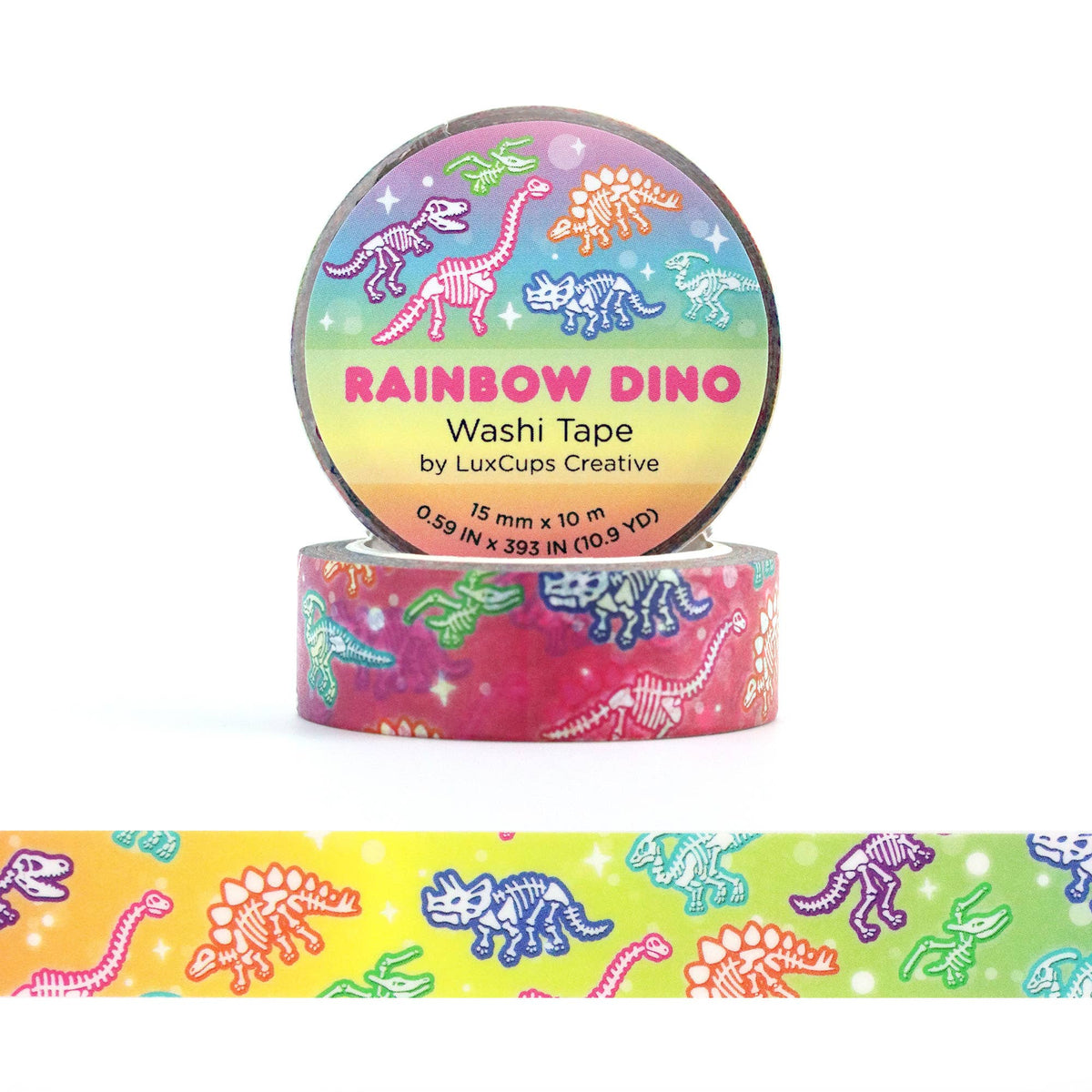 Rainbow Dino Washi Tape - Stationery | Decorative | Low-Tack