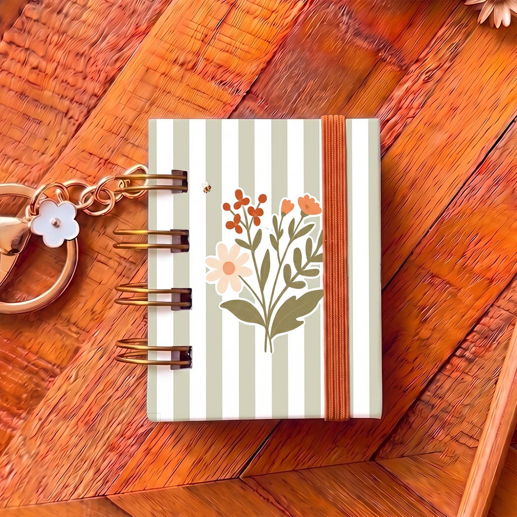 Green Stripes & Flowers |Mini Tiny Book Keychain