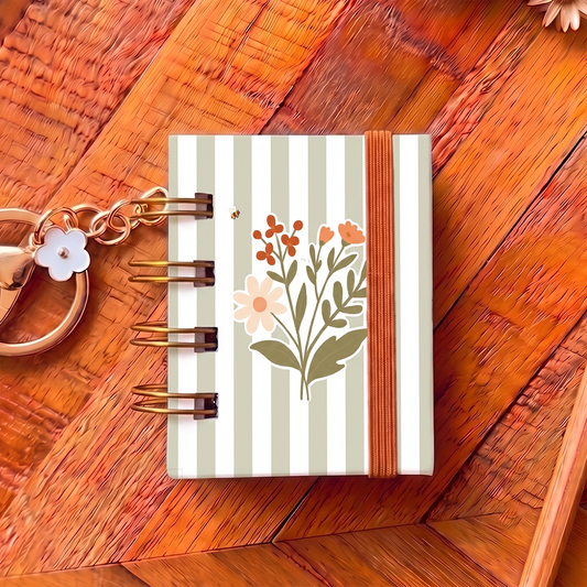 Green Stripes & Flowers |Mini Tiny Book Keychain
