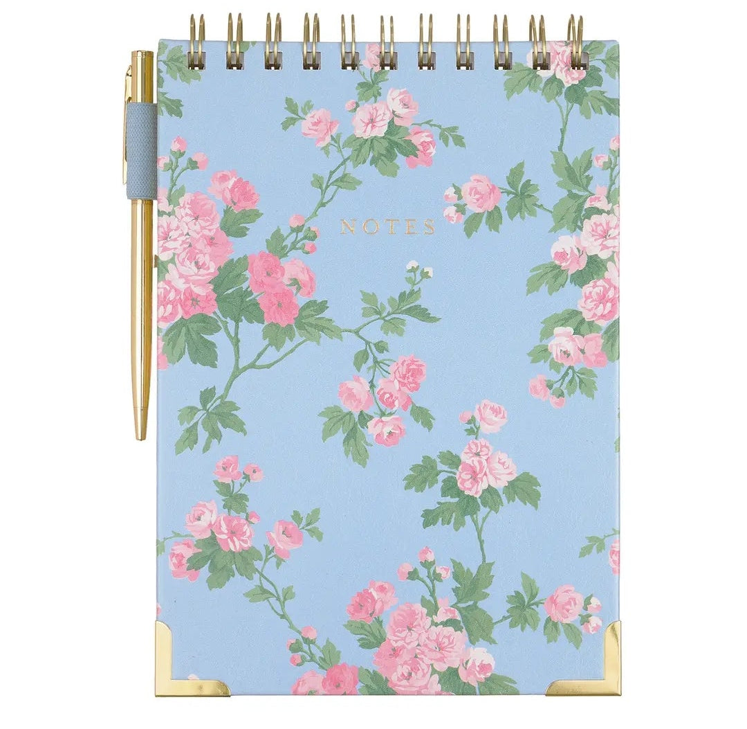 Laura Ashley Spiral Steno Notepad With Pen Set- Blue and Pink Floral