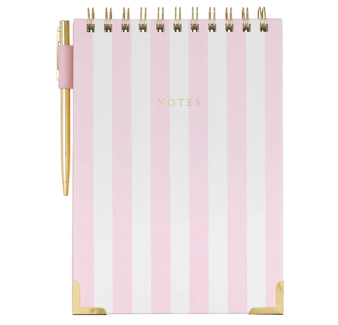 Laura Ashley Spiral Steno Notepad With Pen Set- Pink Stripes
