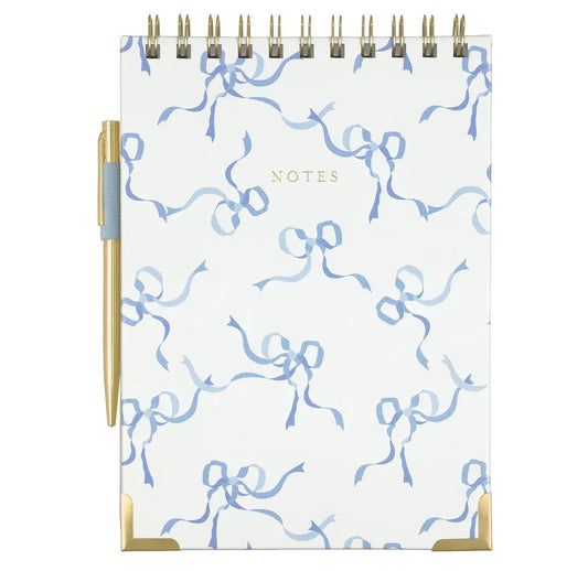 Laura Ashley Spiral Steno Notepad With Pen Set- Blue Bows